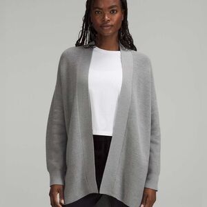 Lululemon Merino Wool-Blend Ribbed Long Wrap Sweater, Heathered Gull Grey